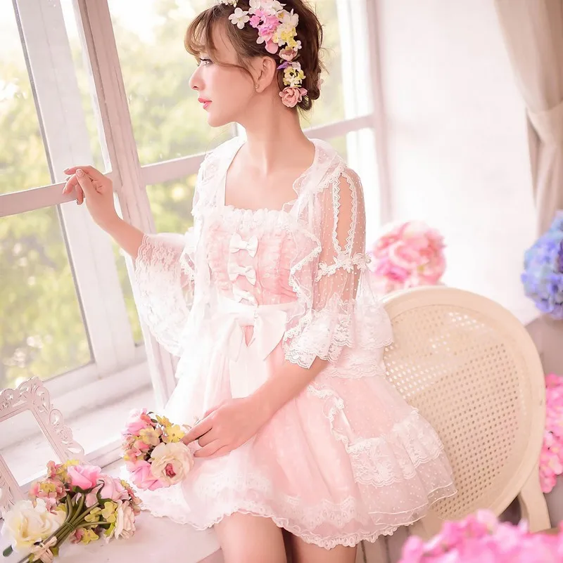 

Princess sweet lolita coat Candy rain new summer Japanese style sweet fairy Horn sleeve falbala lace coat C15AB5787