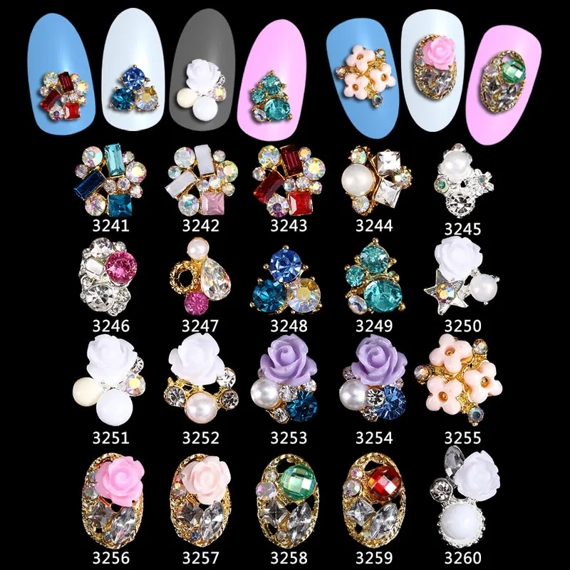 Strass de Cristal Liga Unha Arte Adesivo Resina Flores Unhas Japão Decorações Ferramentas Ml3421-3260 100 Pçs 3d