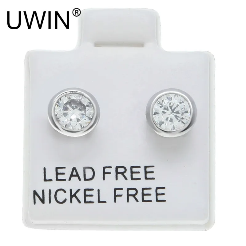 

UWIN Men Women Fashion Round Shine Zircon Rhinestone Crystal Silver Stud Earrings Hip hop Jewelry