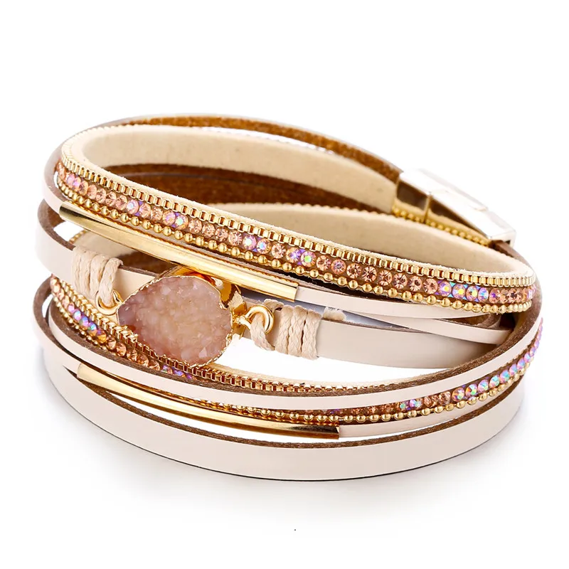 Fashion Stone Bracelet & Bangle Leather Bracelets For Women Boho Multiple Layers Wristband Bracelets Charm 2019 New Jewelry