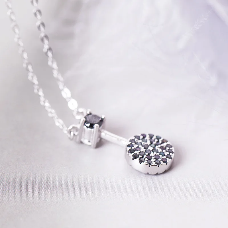 black white two side Badminton racket zircon necklace woman 925 Sterling silver nacklace Jewellery Clavicle chain pendant charms