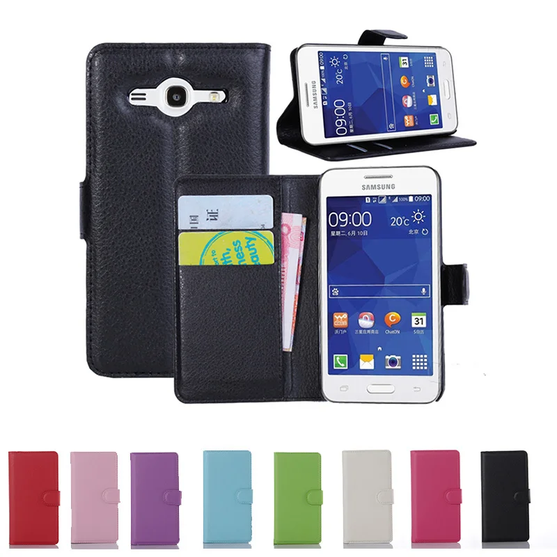 

Luxury Retro Leather Case For Samsung Galaxy Core 2 SM G355H SM-G355H Core2 G355 Flip Cover Case With Card Holder Stand Duos