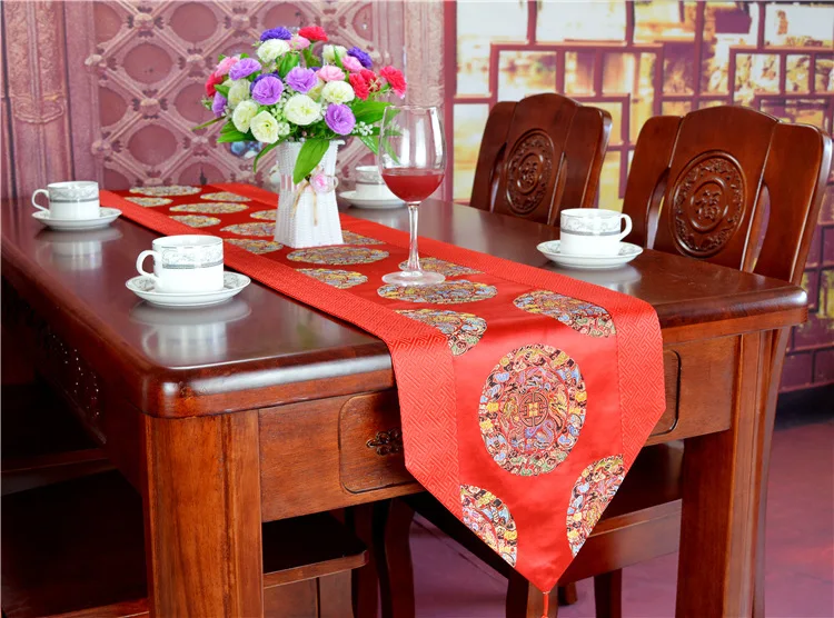 HELLOYOUNG китайский стиль красный настольная дорожка атласная роскошное свадебное украшение китайский узел кисточка чайная кровать скатерть - Цвет: 03