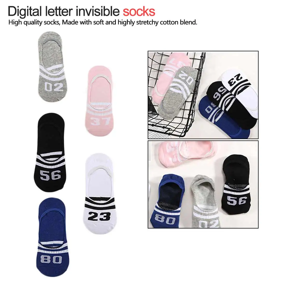 

Casual letters invisible socks shallow mouth non-slip silicone boat socks cotton skin friendly comfortable breathable woman sock