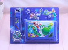 Super Mario kids Sets watch and font b wallet b font font b purse b font