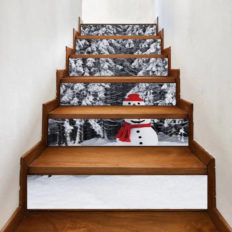 

New 6 Pcs Self-adhesive Merry Christmas Stair Stickers For Hone DIY Cartoon Wall Stickers Santa Claus Waterproof Staircase Mural