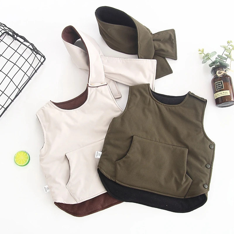 

Winter children's clothing children thickening plus velvet cotton vest jacket boy vest bag bread vest to send a scarf