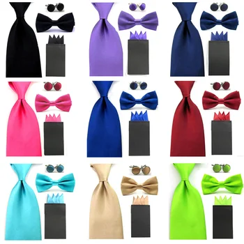 

Men Solid 8cm Necktie Bowtie Pre-folded 4 Folds Hanky Pocket Square Cufflink Set SETBW0043