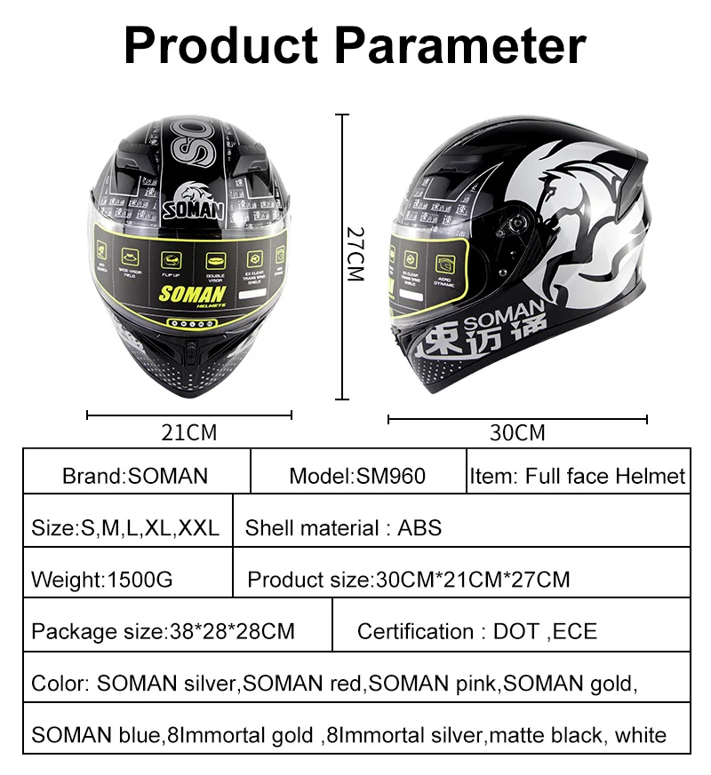 SOMAN 960 ECE мотоциклетный шлем с роговыми плавниками, двойные козырьки, мотоциклетный шлем для велоспорта, спойлер, гоночный мотоциклетный шлем в горошек