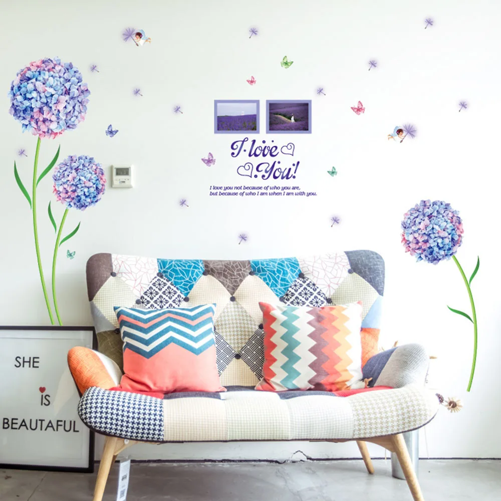 Синий и фиолетовый Dreamlike цветок стикер стены фон DIY картина спальня гостиная