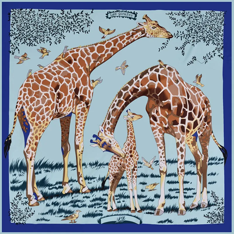 KOI LEAPING feman130 Silk Scarf Soft big Squares shawl high quality Decorative HeadScarf giraffe Print Shawl Wrap gift |