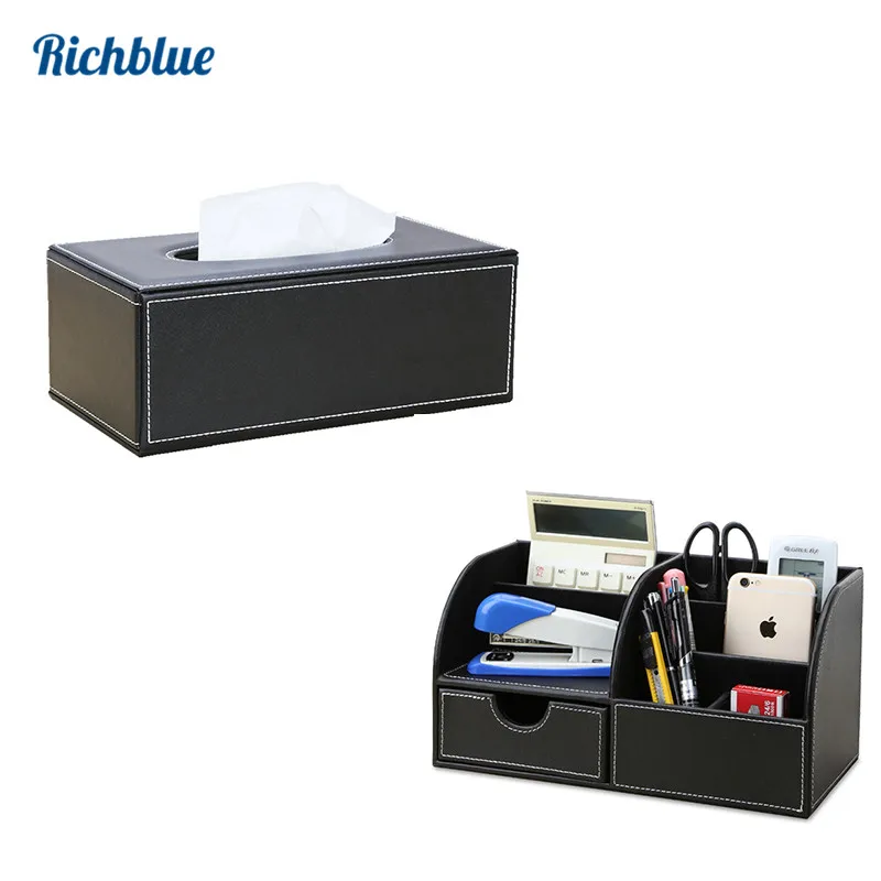 

Home&Office Hotel Decor Tissue Box PU Leather Facial Tissue Holder Cover Napkin Paper Container with a Pen Pencil holder