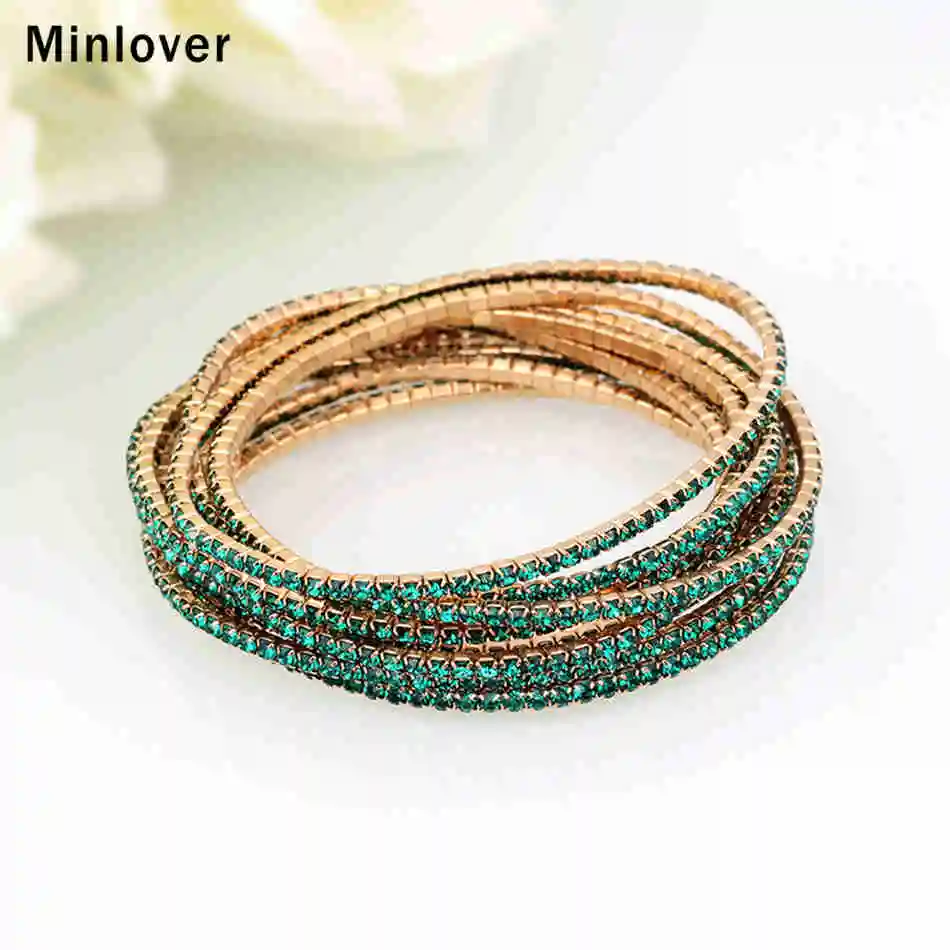 

Minlover 5 pcs/ Lot Chain Bracelets Crystal Gold-color 2017 Rhinestone Stretch Charm Bracelets & Bangles for Women MSL203