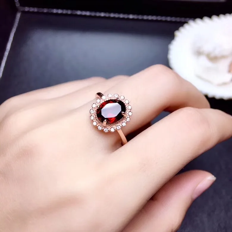 

wine red garnet gemstone ring with 925 silver for women
