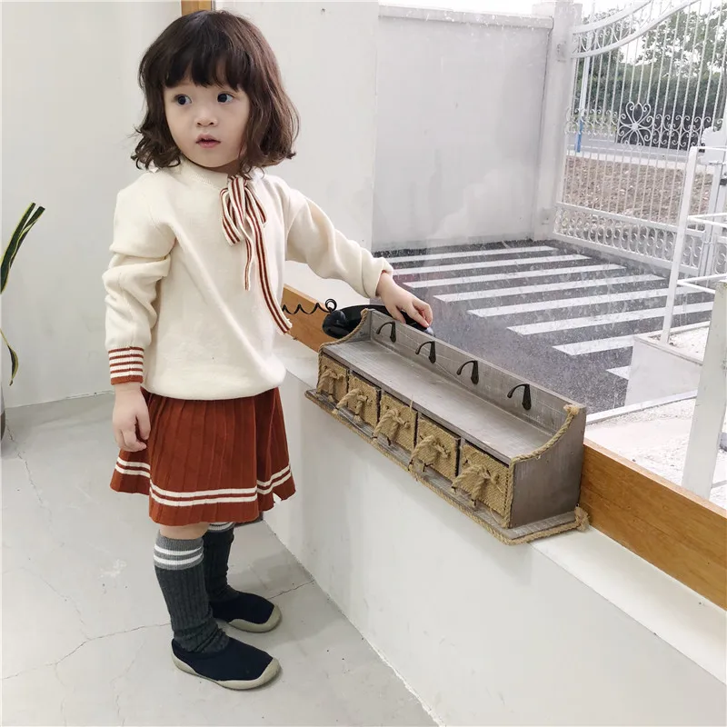 Autumn and Winter New Girls College Skirt Suits Little Kids Wind Wool Rabbit Sweaters Sets Toddler Baby Long Sleeve Clothes