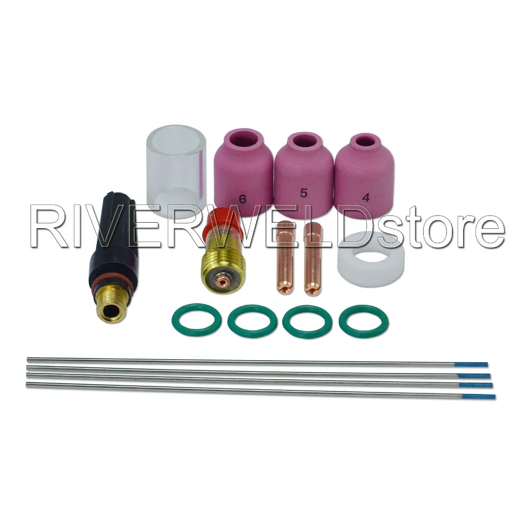 17Pcs TIG Welding Torch Stubby Gas Lens #10 Glass Nozzle Cup Kit For WP-17//18//26