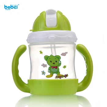 

240ml water juice milk drinking learning baby cartoon bottle cup with handle silicone straw for over 6 month baby drink