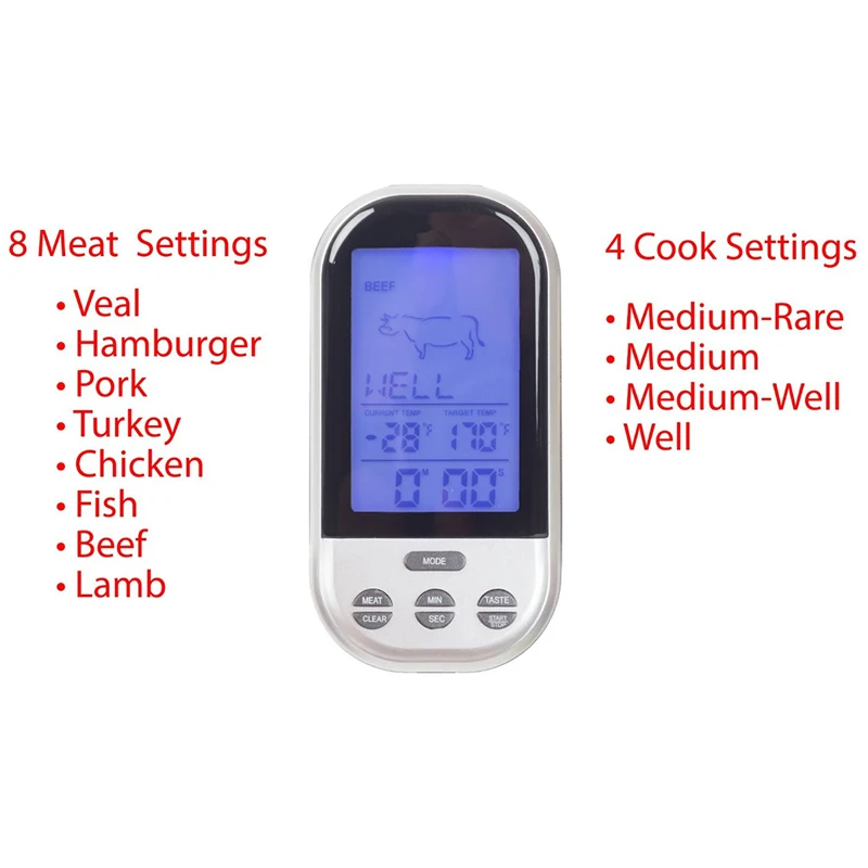 Цифровой беспроводной термометр для барбекю, таймер, зонд, термометр для мяса, Кухонный Термометр для приготовления пищи, пульт дистанционного управления для барбекю, гриль, духовка, инструменты