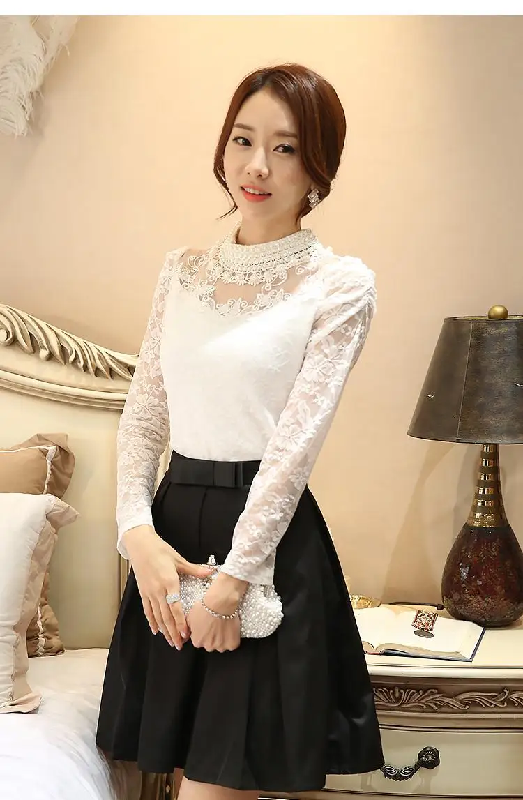 Elegant long-sleeved beaded women's lace shirt crochet shirt mesh shirt women's clothing S-5XL