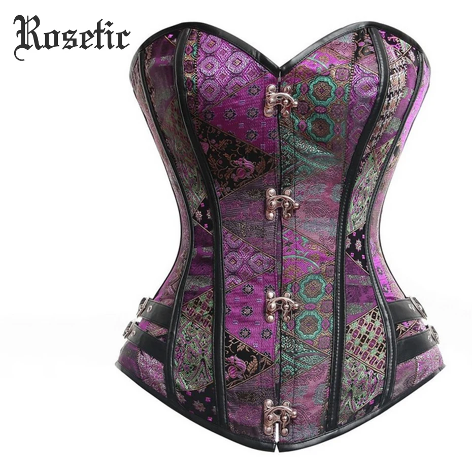 Rosetic Woman Gothic Corsets Bustier Sexy Club Girl Brown PU Belts Patchwork Lace-Up Steampunk Elegant Vintage Women Goth Corset Rosetic Woman Gothic Corsets Bustier Sexy Club Girl Brown PU Belts Patchwork Lace-Up Steampunk Elegant Vintage Women Goth Corset