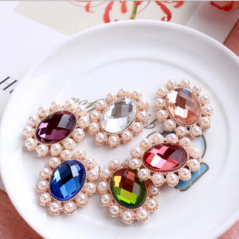 

10 pcs Rose Gold 2.4*2 cm Flatback Grass Pearl Rhinestones Applique Rhinestone Trim for Headwear Clothes Bags Sewing