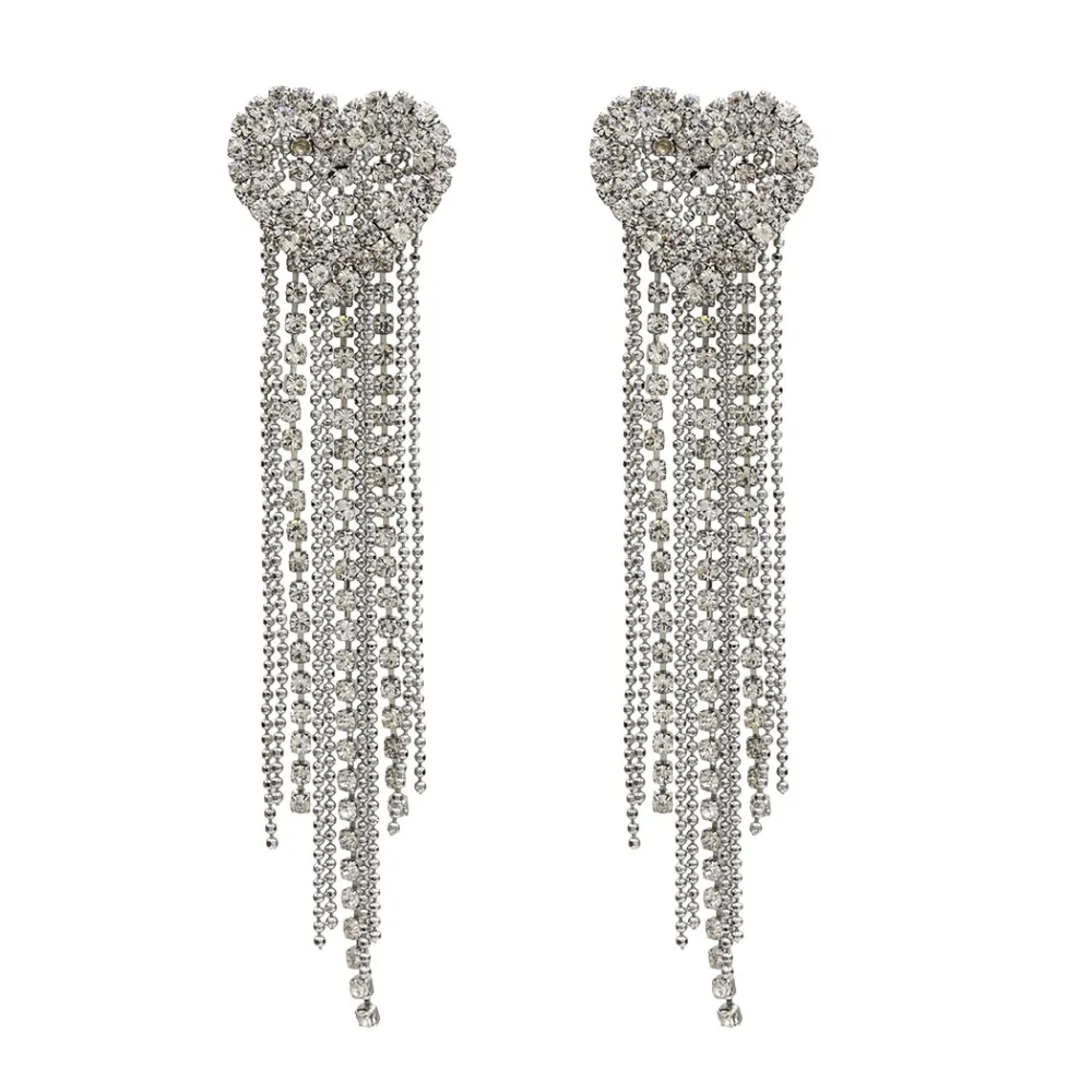 

Elegant Bling Multilayer Tassel Statement Earrings Super Flash Long Full Rhinestone Drop Earrings Fringe For Girls Bride Wedding