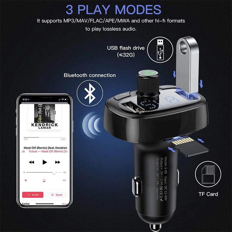Baseus شاحن سيارة FM الارسال Aux المغير سماعة بلوتوث للسيارة الصوت MP3 لاعب 3.4A سريع المزدوج USB للهاتف المحمول شاحن