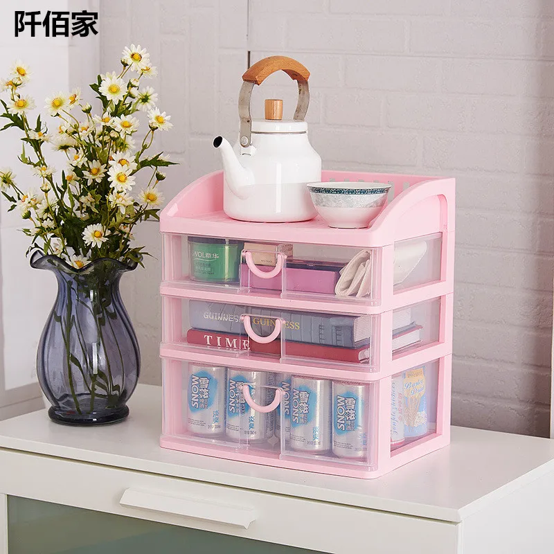 Multifunction 3 Layer Pink White Plastic Assembled Cosmetic Shelf