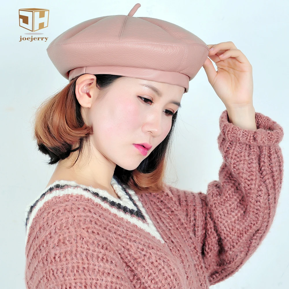 joejerry Falt Leather Beret Women Winter Caps French Hat Artist Beret