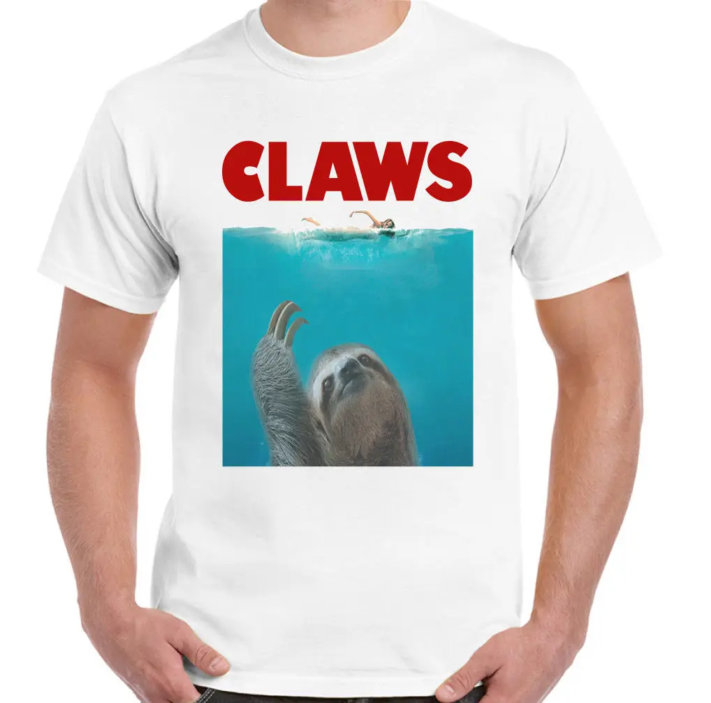 Claws Mens Funny Jaws Sloth Parody T Shirt Movie FilmTShirts
