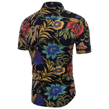

Men Summer Bohe Floral Short Sleeve Linen Basic Blouse Top Plus Size c0301