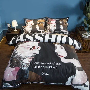 

Modern Design Cartoon Couple Bedding Set Twin Queen King Size Duvet Covers Pillowcase Cotton Bed Sheets Bedroom Decor Textiles