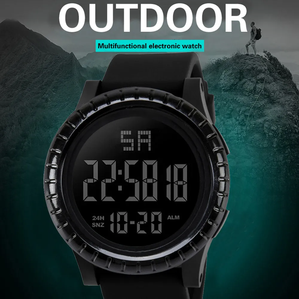 HONHX мужские спортивные цифровые часы модный резиновый ремешок водонепроницаемые военные наручные часы Мужские Силиконовые ЖК секундомер Дата часы# Zer