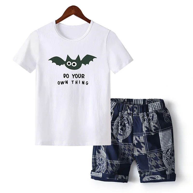 Комплект одежды для мальчиков-подростков, лето, футболка с рисунком Гавайские шорты Одежда для мальчиков-подростков 6, 8, 10, 12, 13, 14 лет - Цвет: 01 Black