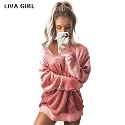 ЛИВА девушка 2018 Chic стиль для женщин толстовки большой карман High Street над Размеры d женский свитер с капюшоном Ins плюс Feminino серый