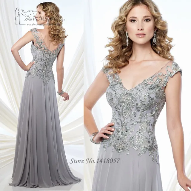 Silver Grey Mother Of The Bride Lace Dresses V Neck Back Long Silver Grey Mother Of The Bride Lace Dresses V Neck Back Long Dress For Wedding