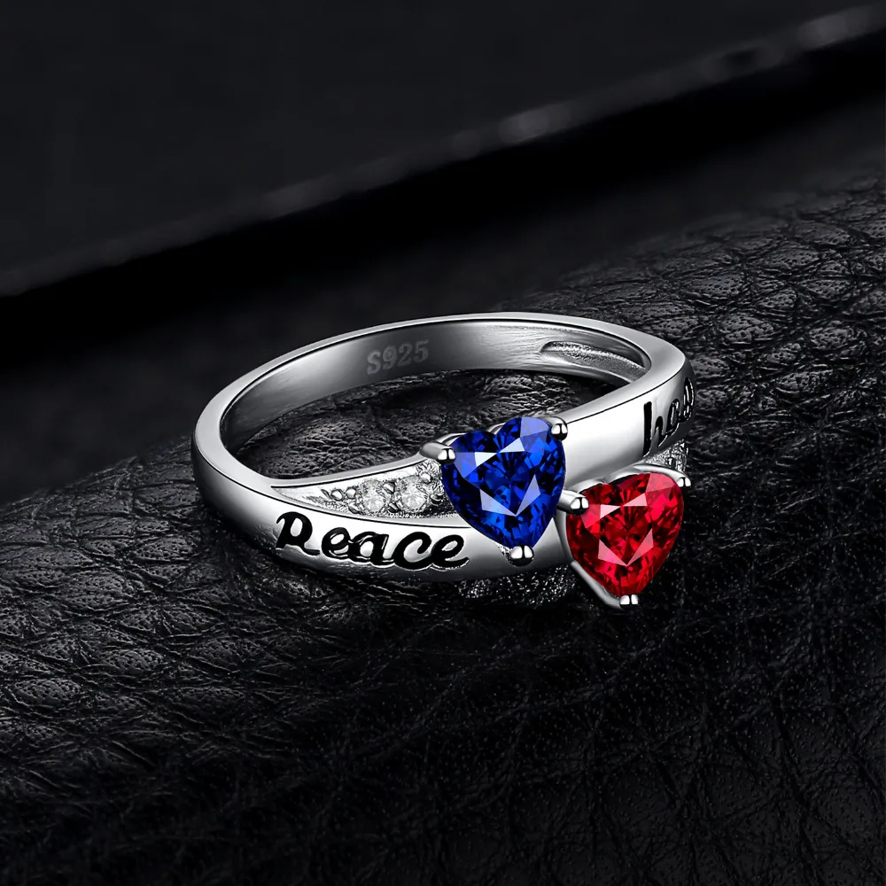 JewelryPalace Vintage Intertwined Engraved Peace Hope Created Ruby Sapphire Ring 925 Sterling Silver Gifts For Best Friends New