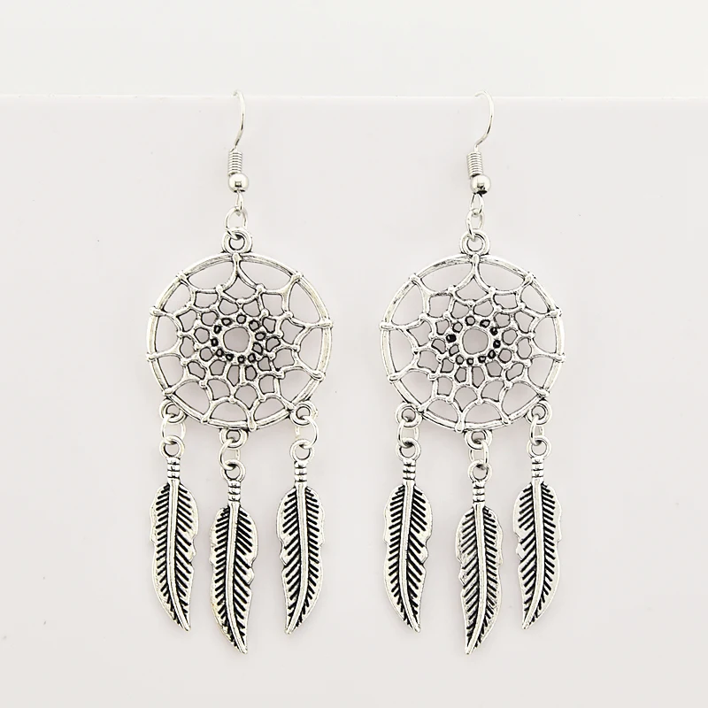

Korean Retro Vintage Earrings Dreamcatchers Feather Dangle Drop Earrings For Women Long Statement Earings Fashion Jewelry 2019