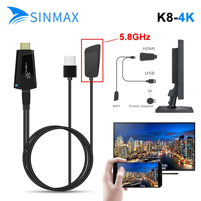 

4K 3840*2160 TV Stick Wireless Media Streaming HDMI miracast youtube 2.4G/5.8G chromecast wifi tv Dongle airplay for andriod ios