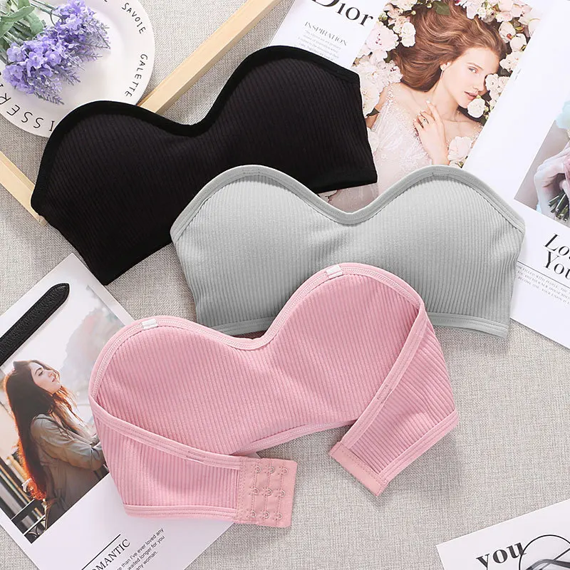 Strapless Women Tube Top Sexy Cropped Top Invisible Bra Women Seamless Underwear Sexy Lingerie Cotton Bandeau Removable Pads women lingerie bra women tube tops