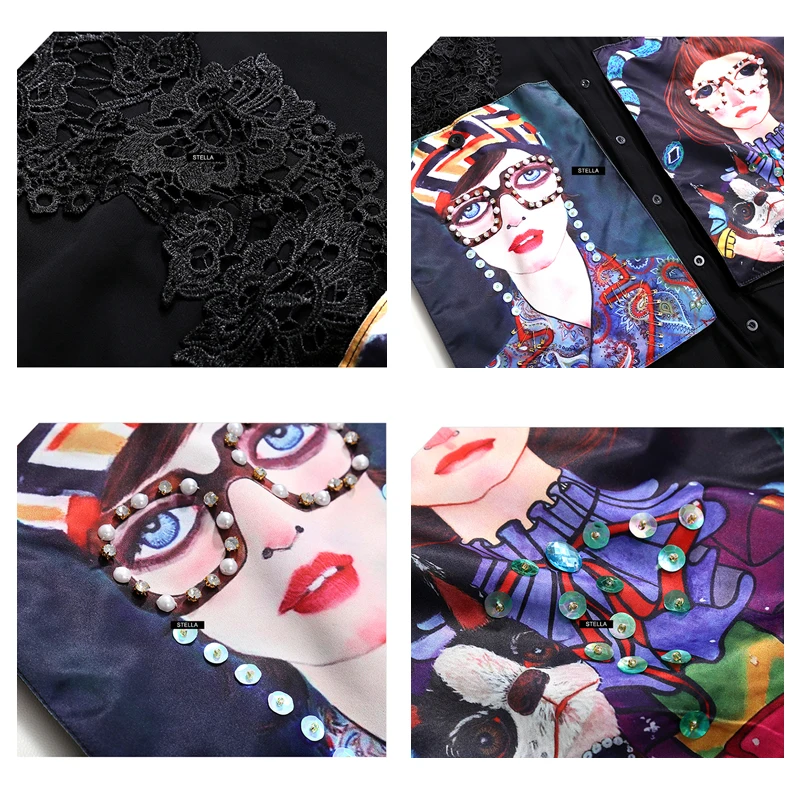 2019 Women Summer Black Casual Chiffon Shirt Dress Cartoon Pockets Half Sleeve Plus Size Female Midi Party Club Dress Robe 3456