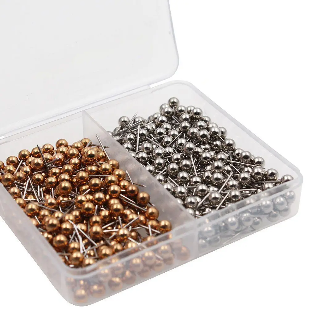 HOT-400pcs карта Tacks нажимные булавки, 3/5-дюймовая блестящая пластиковая Сфера головка с точкой из нержавеющей стали (золото и серебро)