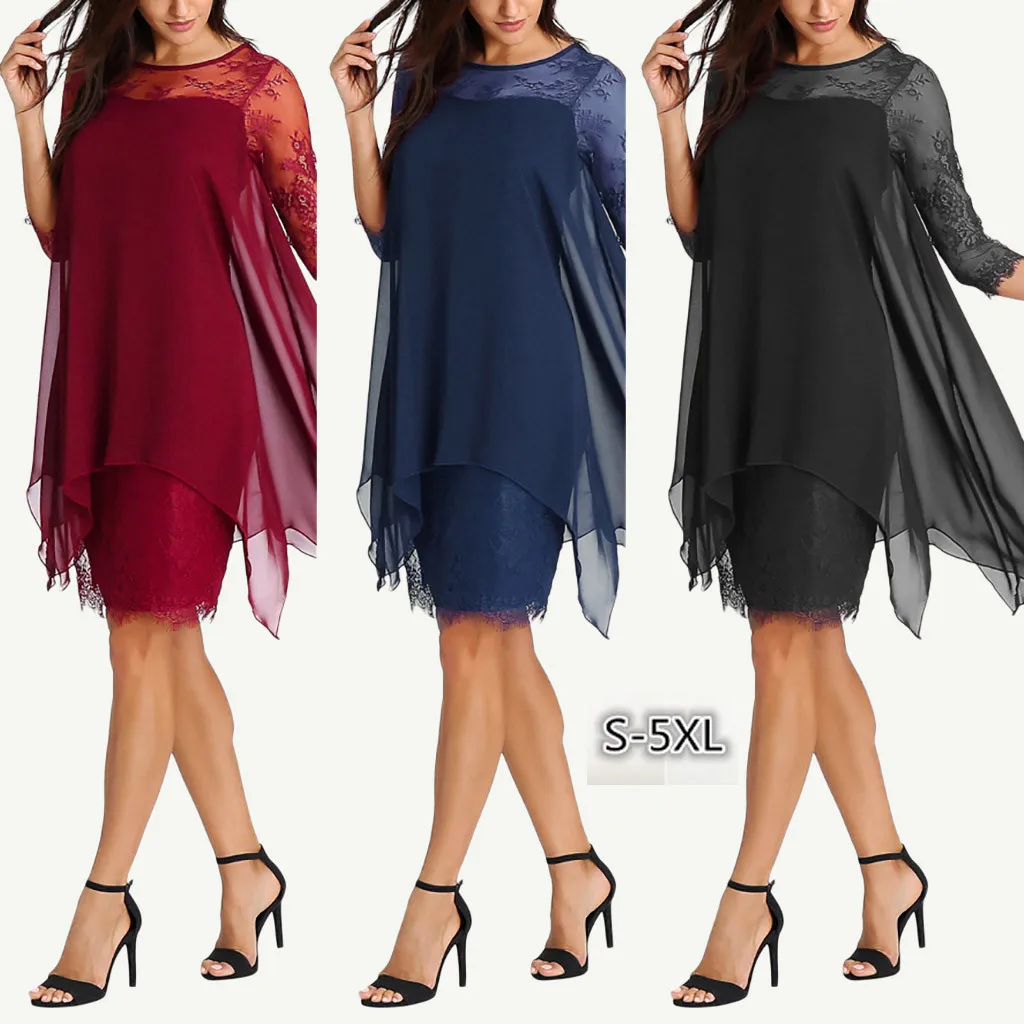 

Fashion Women's Dress Chiffon Pencil Dress Lace Dress Chiffon Overlay Lace Dress Oversized S-5XL Solid Color 4