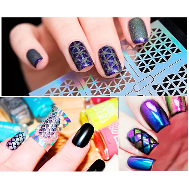 

6 Patterns/Sheet Nail Vinyls Stickers Holographic Hollow Stencil Stickers Mixed Patterns Transfer Decals Nail Art Design