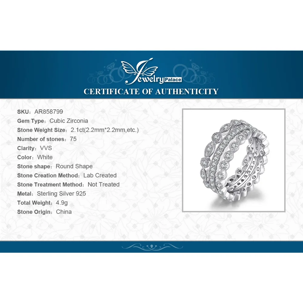 Jewelrypalace модные 2.15ct фианит 3 Вечность Группа Кольца для Для женщин Чистая кольцо стерлингового серебра 925 Мода newes ювелирные изделия