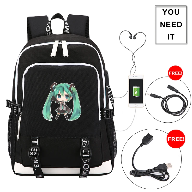 

Anime Hatsune Miku Cartoon College Students Back Pack Bookbag for Girls boys Female Waterproof Teenagers mochila children