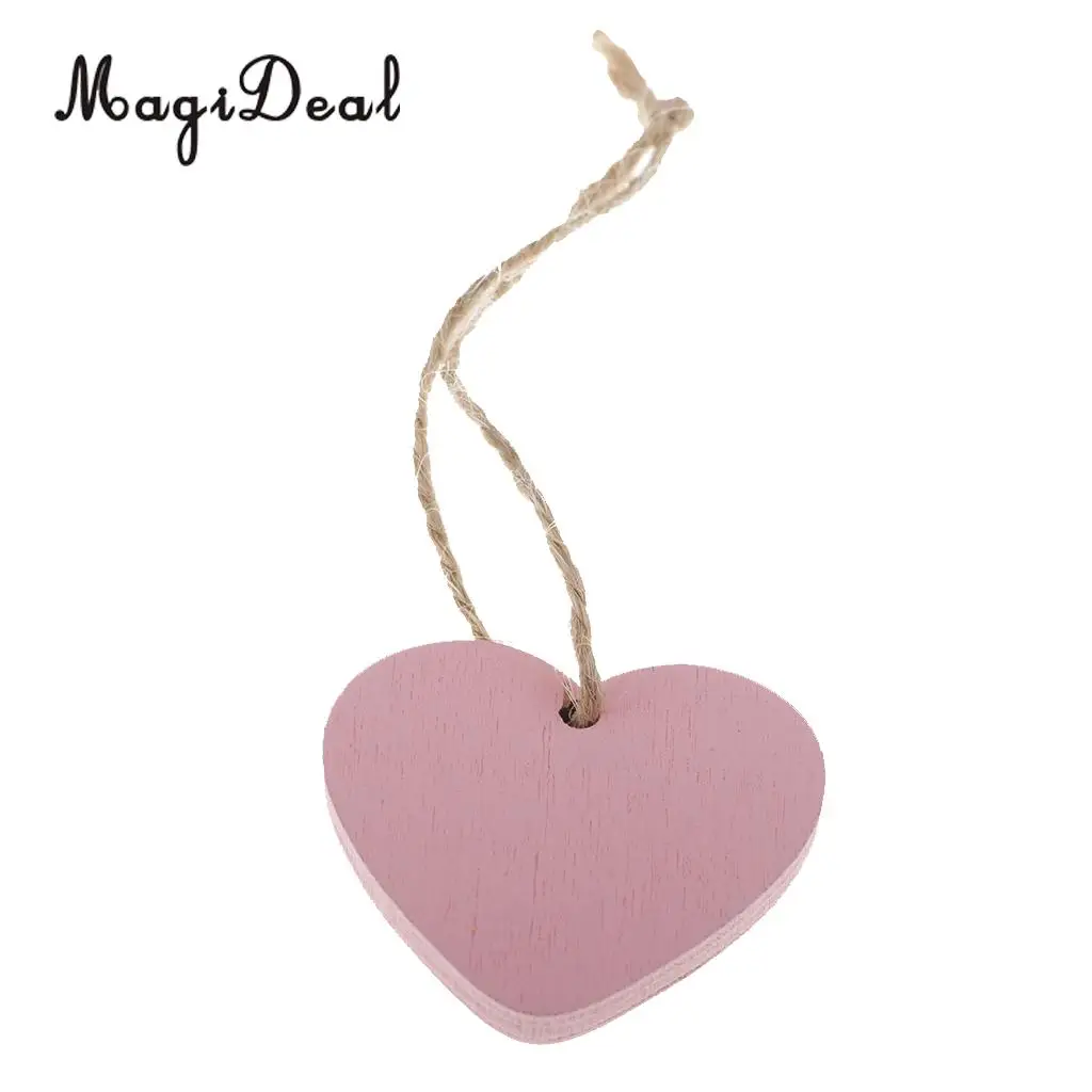 MagiDeal 10 Pieces Painted Wood Heart Tags Hanging Craft DIY Home Decorations pink Wind Chimes Hanging Tags Wedding Decoration