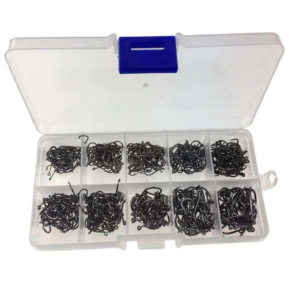 500 шт.#3-#12 черные рыболовные крючки в комплекте с коробкой для переноски рыболовных снастей