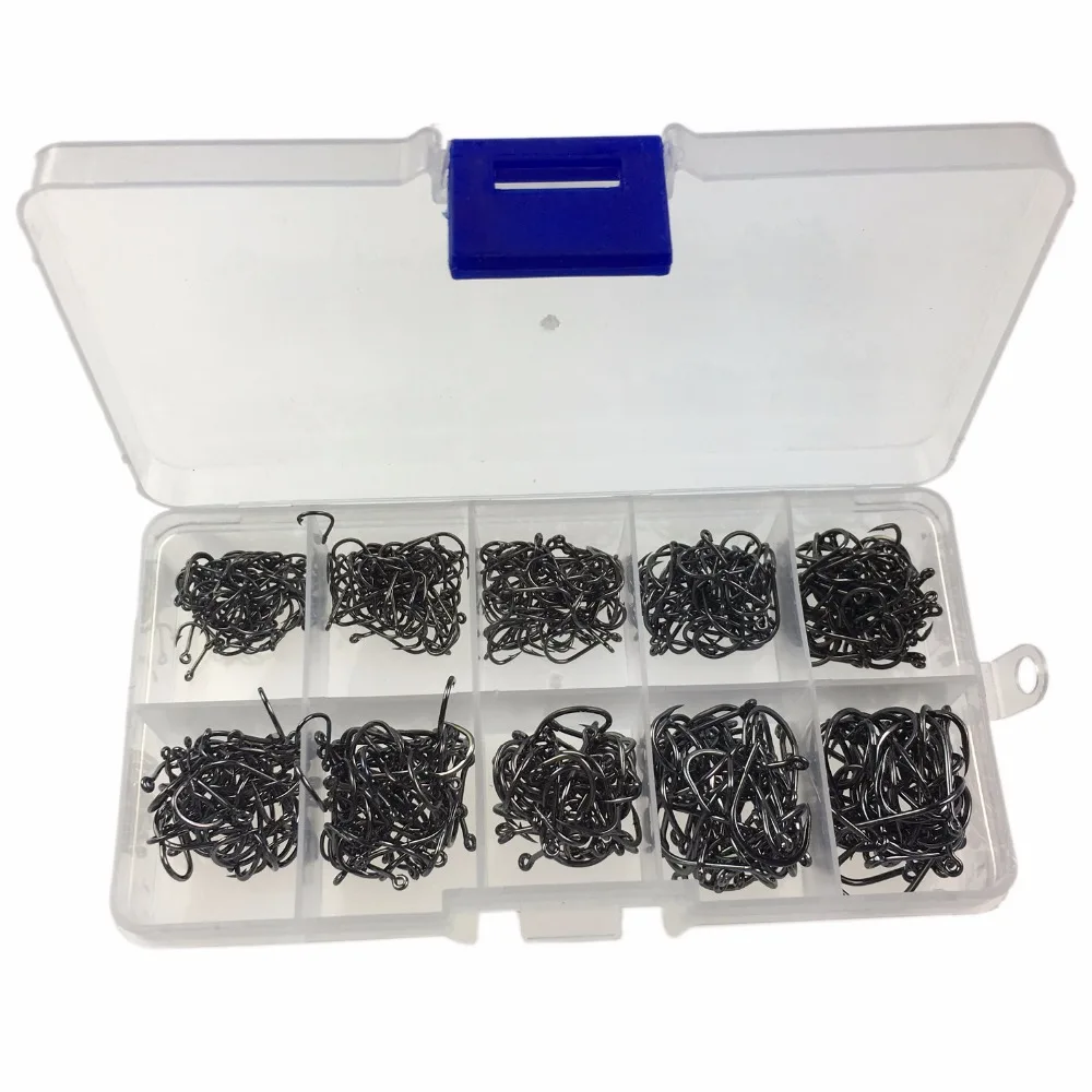 500 Pcs 3 12 Black Fishing Fish hook Hooks Comes with Retail Carrying