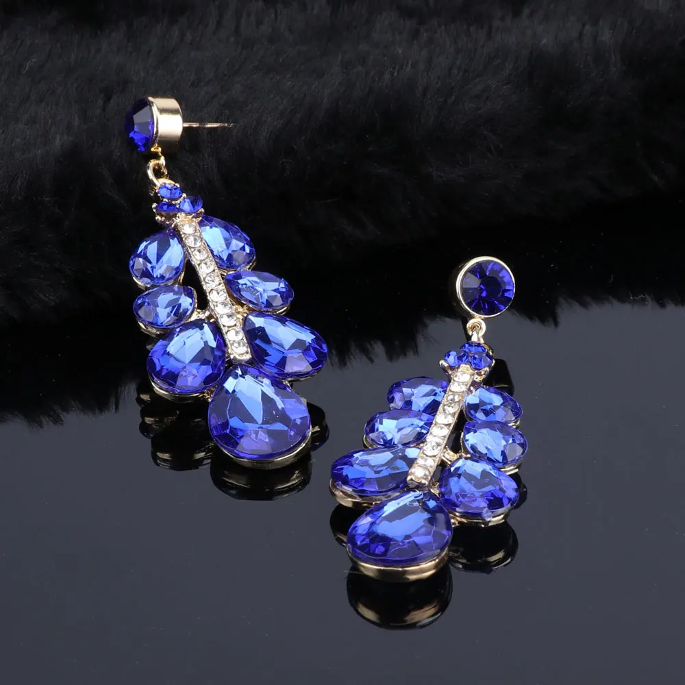 Модный Индийский синий горный хрусталь свадебные комплекты ювелирных изделий для невесты ожерелье серьги набор праздничный костюм украшения для женщин